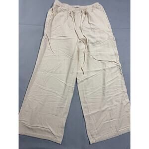 Womens Cotton Linen Pants Size Small Beige Trousers 12" Waist 26" Length